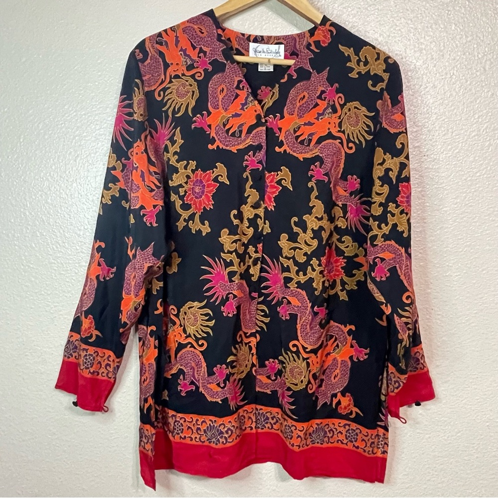 VTG Diane von‎ Furstenberg Silk Assets Dragon Print Tunic Blouse - Picture 2 of 11